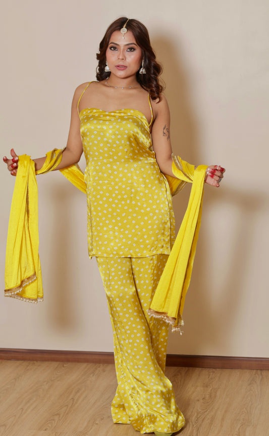 Yellow Bandh Bandhani Set (3 Piece)
