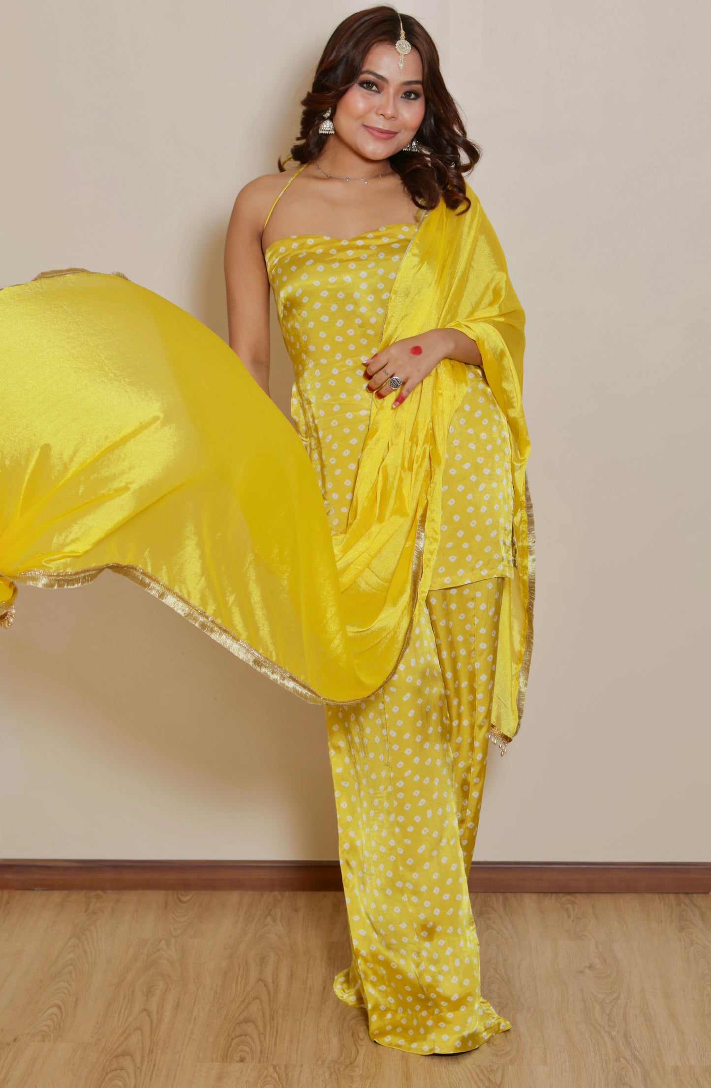 Yellow Bandh Bandhani Set (3 Piece)