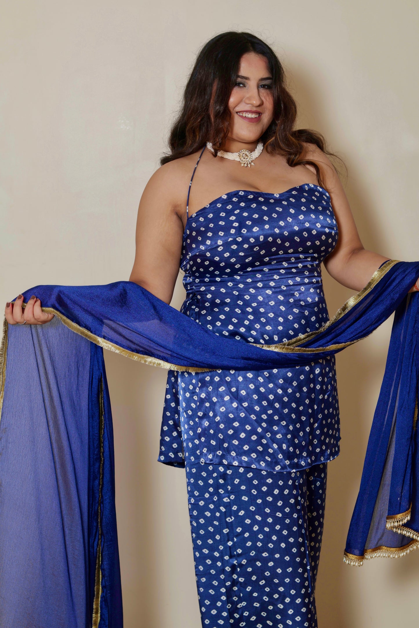 Blue Bandh Bandhani Set (3 Piece)