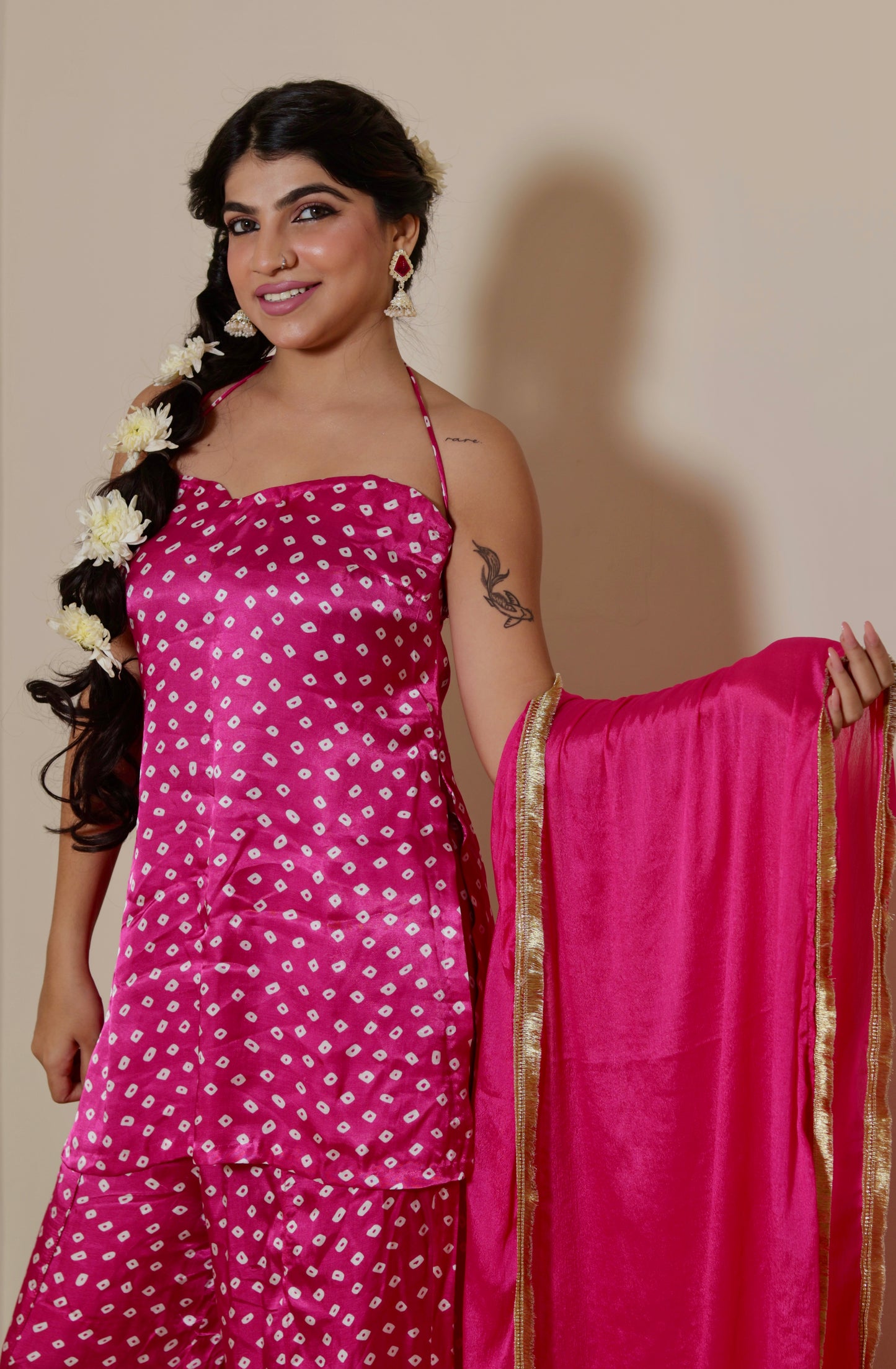 Pink Bandh Bandhani Set (3 Piece)