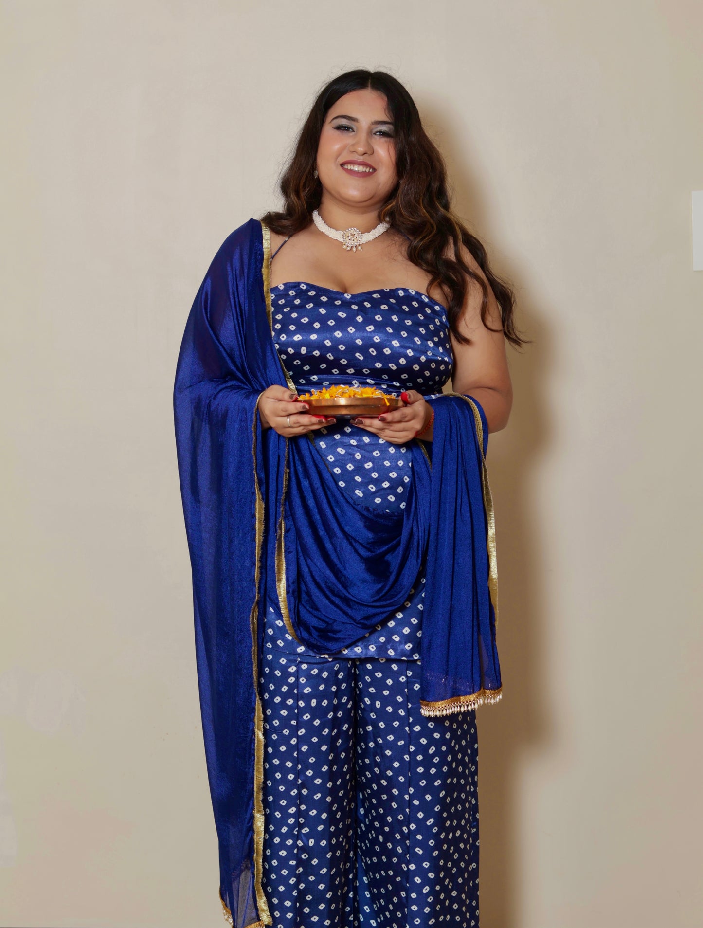 Blue Bandh Bandhani Set (3 Piece)