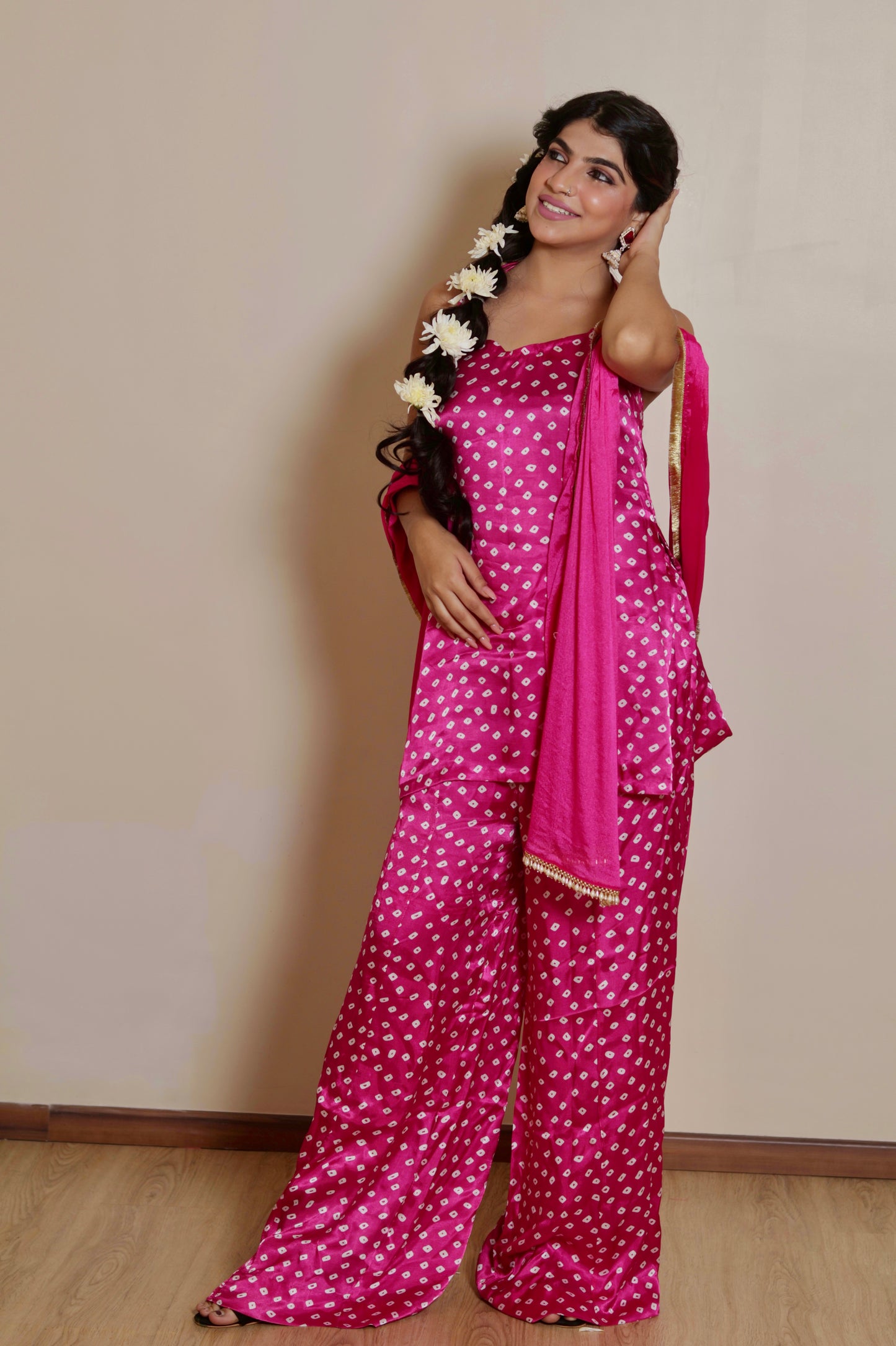 Pink Bandh Bandhani Set (3 Piece)