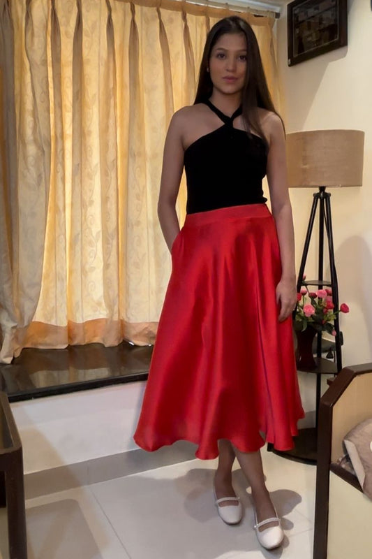 RED BALLERINA MIDI SKIRT