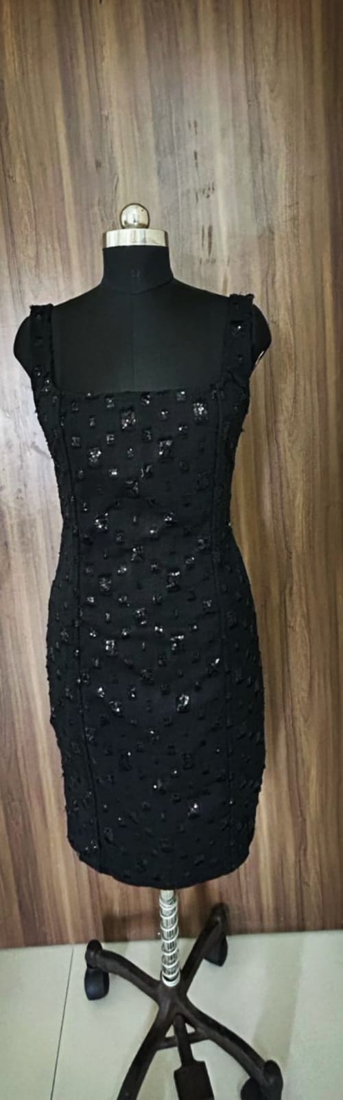 BLACK SEQUIN DENIM DRESS ( SIZE- S)