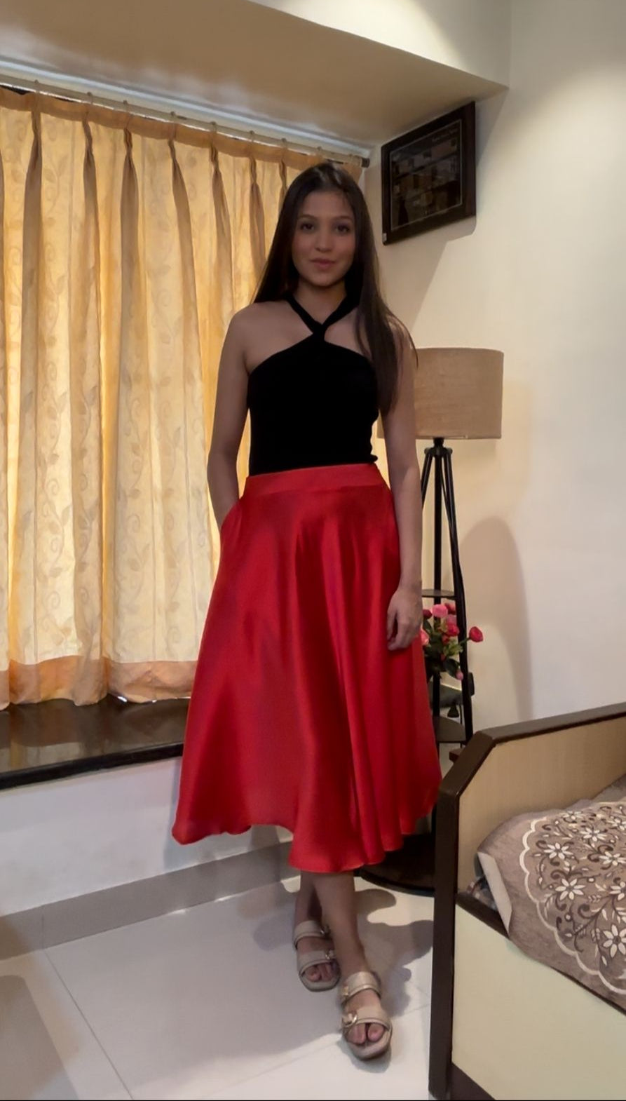 RED BALLERINA MIDI SKIRT